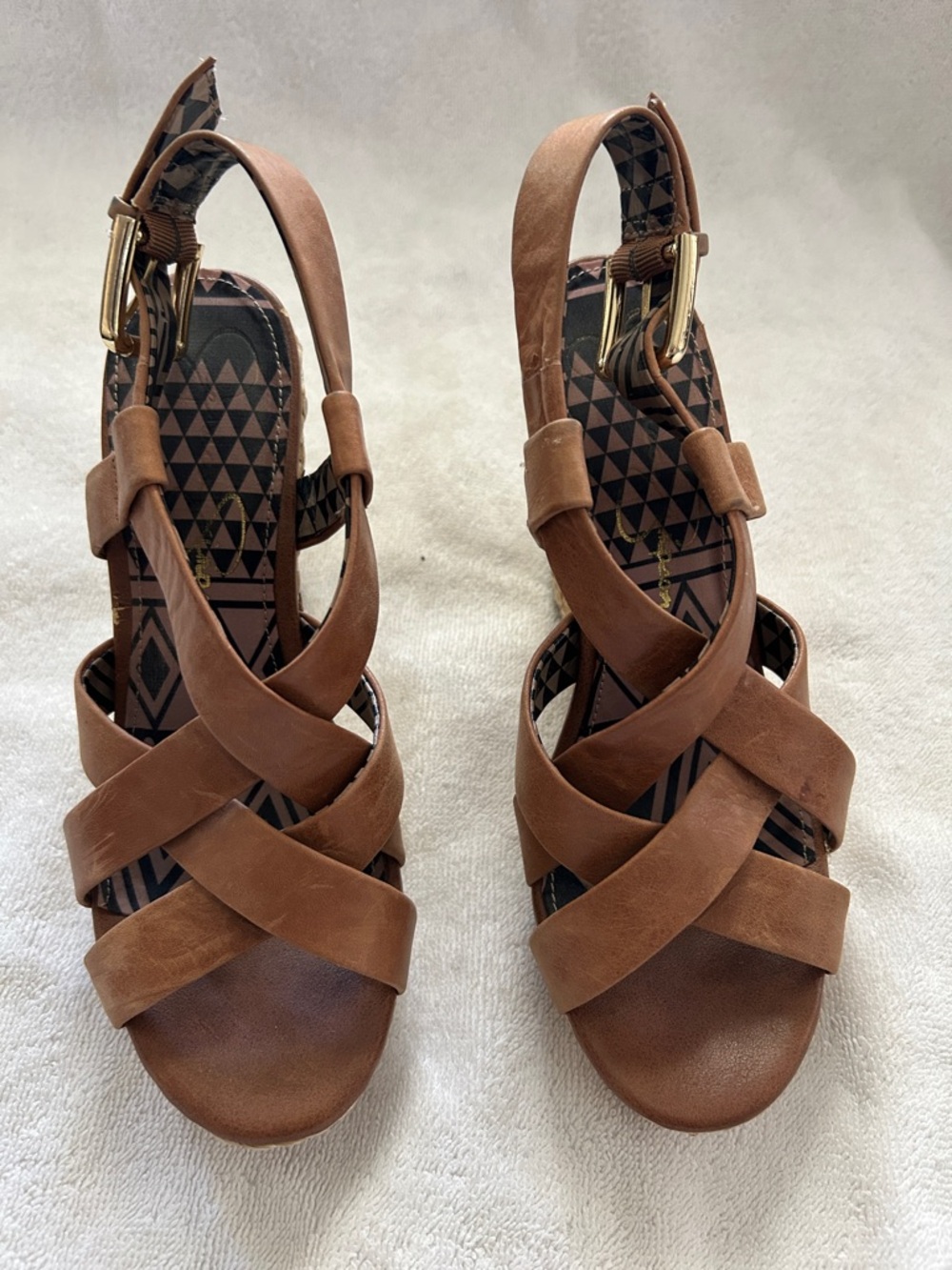 Jessica Simpson Brown Crisscross Wedge Sandals